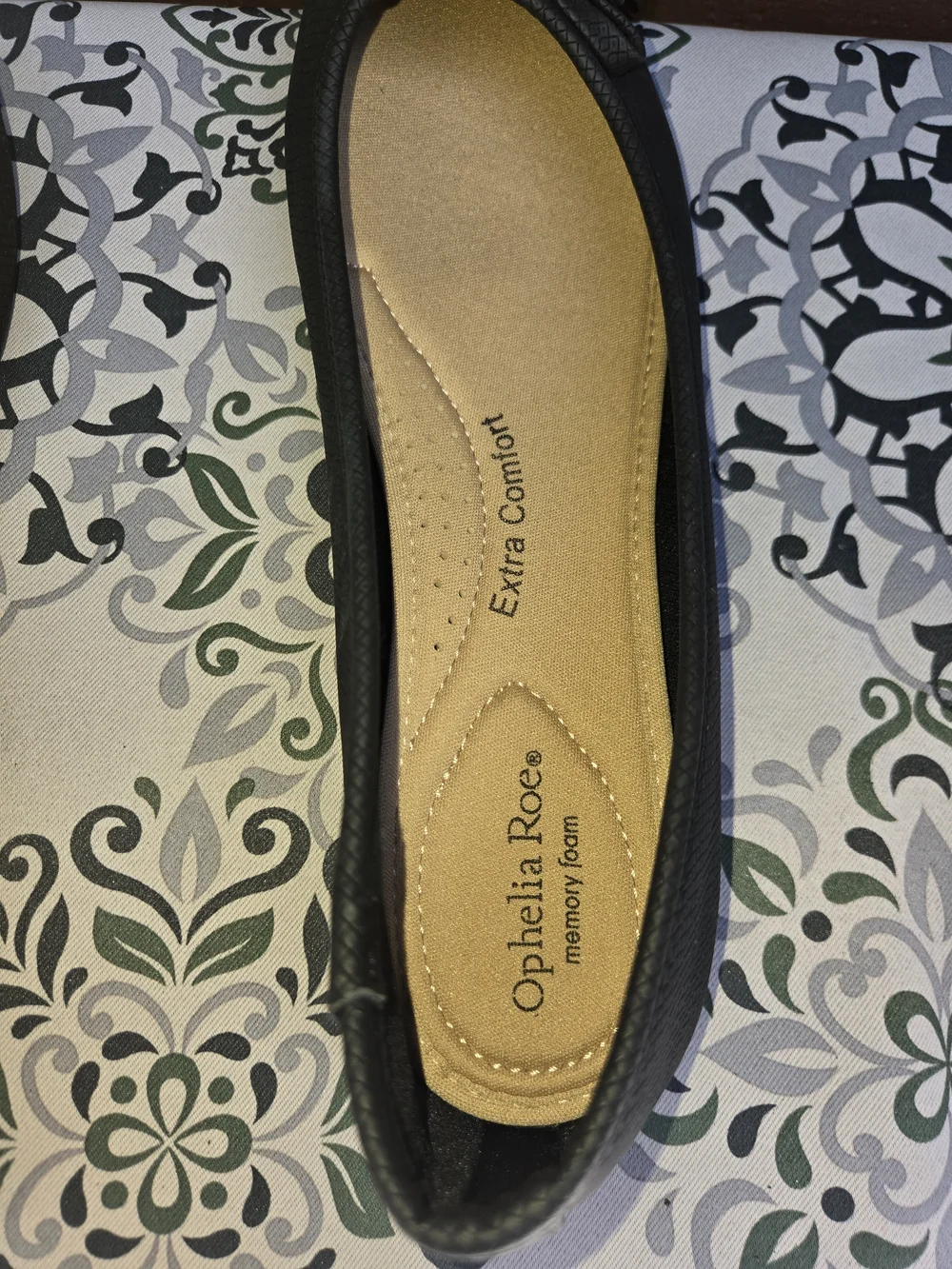 Ophelia Roe Black Ballet Flats with Texture & Bow Memory Foam For Extra Comfort